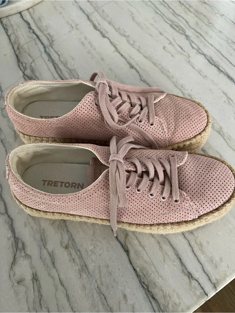 Tretorn Blush Pink Suede Espadrille Platform Sneakers